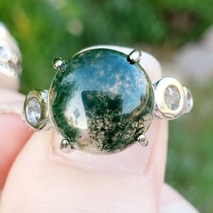 New Moss Agate Adjustable Silver Ring.